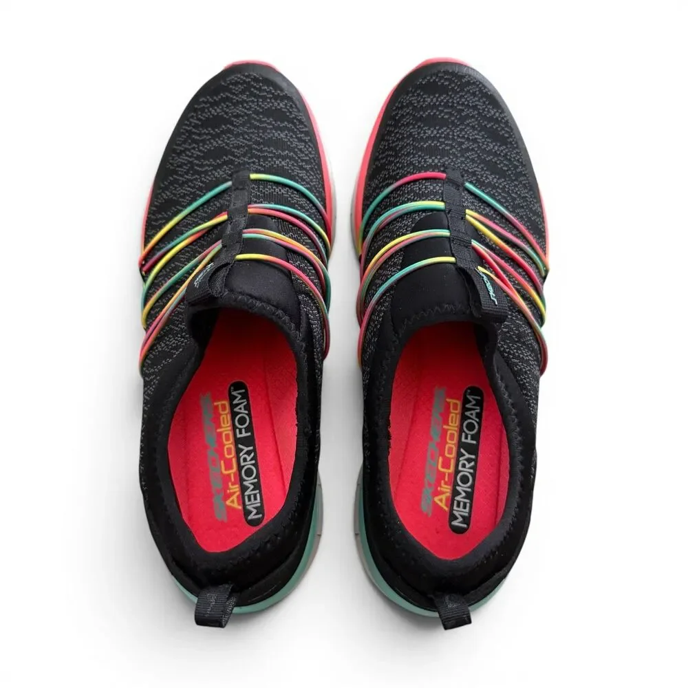 Skechers Air-Cooled Memory Foam Slip-On Sneakers Rainbow Women's 9 Black